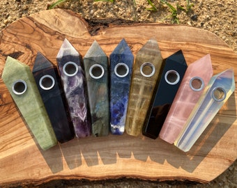 Natural Gemstone Pipes Quartz Crystal Smoking Pipe Set