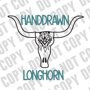 Handdrawn Longhorn SVG Digital Download svg  - Cattle svg - western svg - Western Style SVG Cow SVG western clipart svg