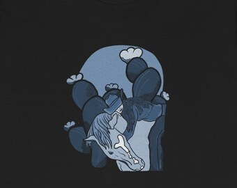 T-shirt met print cowgirl-paard: Western Desert Cactus Night-ontwerp