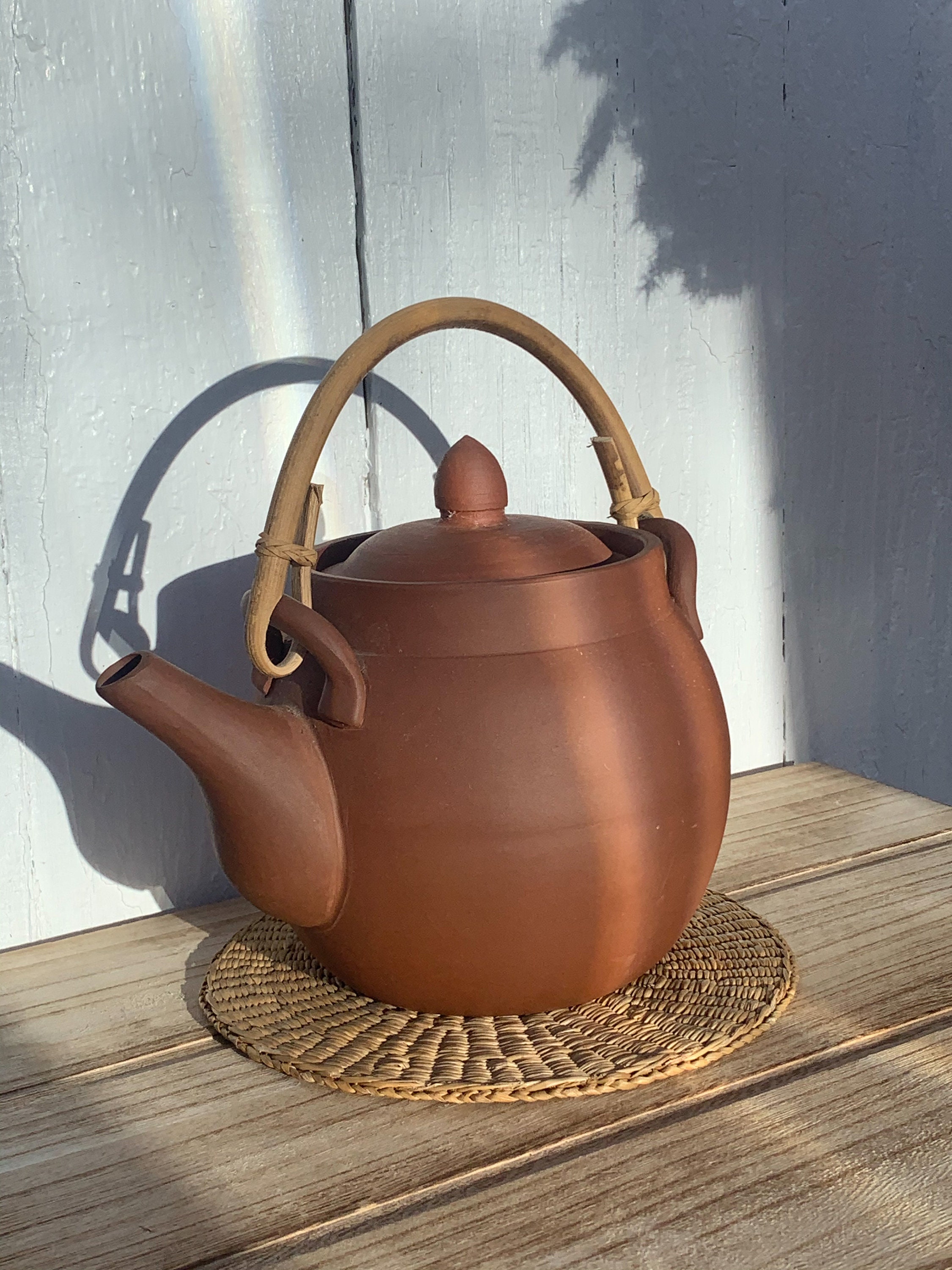 Teapot with Bamboo Handle Red Rust teapot Farmhouse Etsy