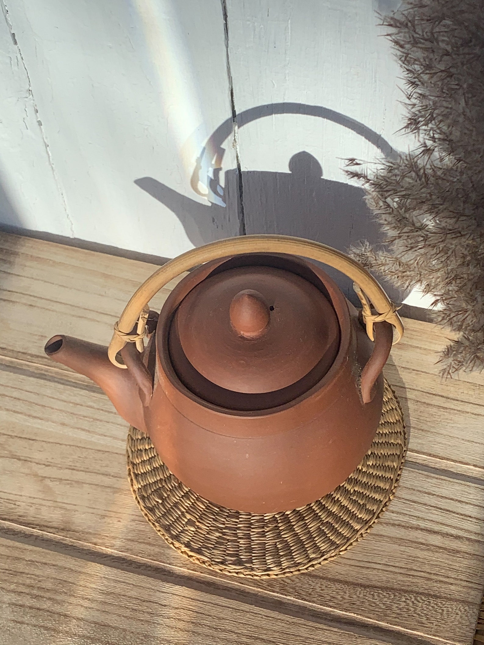 Teapot with Bamboo Handle Red Rust teapot Farmhouse Etsy