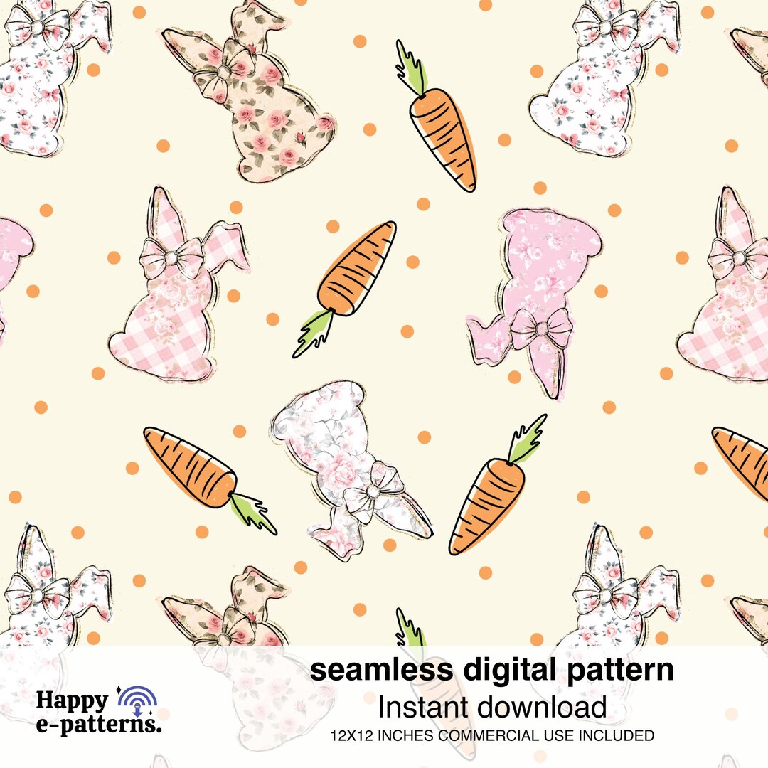 Floral Bunny & Carrot Seamless Digital Pattern, Easter Seamless, Bunny ...
