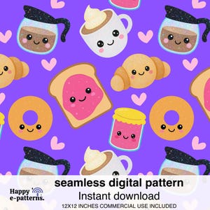 Glittery Breakfast Pattern, Digital Seamless Design, Fabric Prints, Custom Fabric Design, Seamless File, Cute Fabric, for commercial use