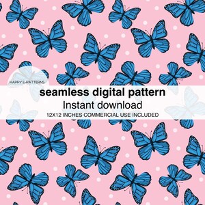 Carta digitale senza cuciture con farfalla blu, download immediato per sublimazione, scrapbooking, bicchieri, stampa su tessuto, per uso commerciale