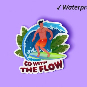 Go With The Flow Stickers Set | Laptop Sticker, Sticker Sheets, Beach Decor, Life&#39;s A Beach, Waterproof Permanent Stickers, Oilproof