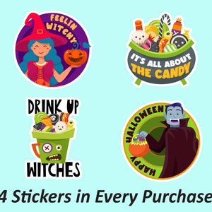 Candy Halloween Sticker, Sticker Set, Halloween Drank Sticker, Halloween Laptop Sticker, Heks Stickers, Waterdichte Permanente Stickers