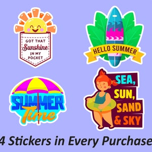 Hello Summer Stickers Set | Beach Life, Planner Stickers, Sticker Sheet Pack, Surfing, Fade Resistant and Oilproof Stickers