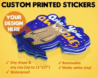 Removable diecut printed stickers, labels & decals. Any size. Any shape. Waterproof.