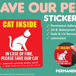 Kat noodsticker | Pet Rescue Sticker, Cat Safety Sticker, Pet Alert Sticker, Pet Decal, Diecut Sticker, Waterdichte sticker