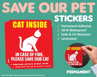 Cat Emergency Sticker | Pet Rescue Sticker, Cat Safety Sticker, Pet Alert Sticker, Pet Decal, Diecut Sticker, Waterproof Sticker