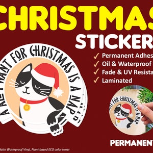 Kerstcadeausticker, vakantielabel, kerstlabel, cadeaulabelsticker, vakantiecadeaulabel, gestanste gedrukte sticker, waterdicht (3x3 inch)