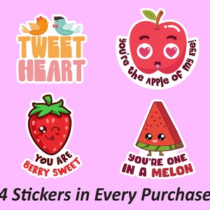 Autocollant Happy Valentines | Autocollant fruit Pun, Ensemble d’autocollants d’amour, Autocollant d’oiseaux d’amour, Pack d’autocollants, Autocollant décoratif, Autocollant imperméable à l’eau