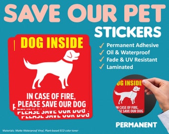 Emergency Dog Sticker | Pet Rescue, Dog Safety Sticker, Save Our Pets, Vinyl Pet Sticker, Die Cut Printed Sticker, Waterproof Sticker