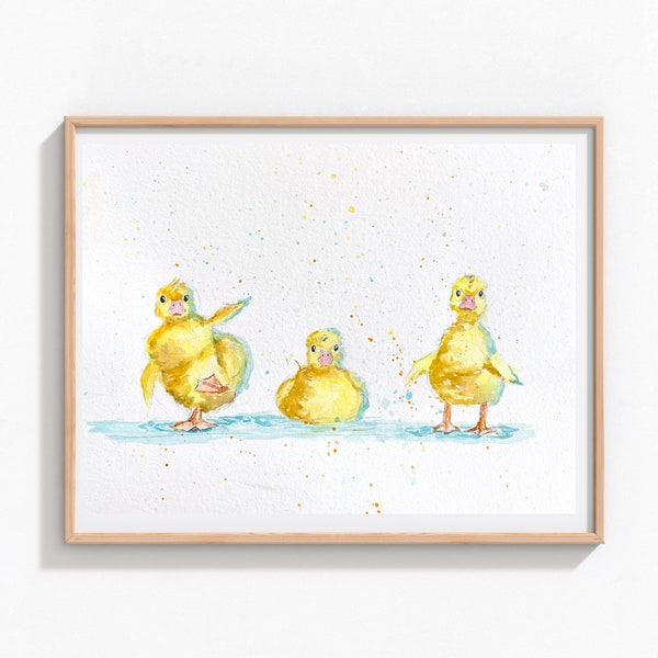 nursery printable three ducklings wall art file, png, jpeg watercolor painting