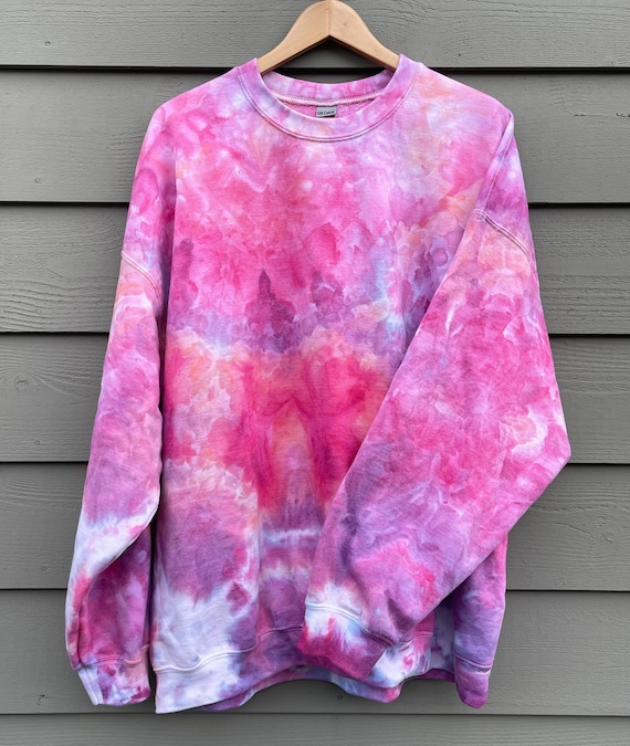 Hand Dyed Crew Neck Sweatshirt in Cotton Candy, Tie Dye, Ice Dye