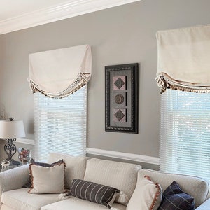 85 Colors,Faux (fake) Flat roman shade valance with decorative Trim,window treatment,custom faux roman shade, Cafe curtains, window covering