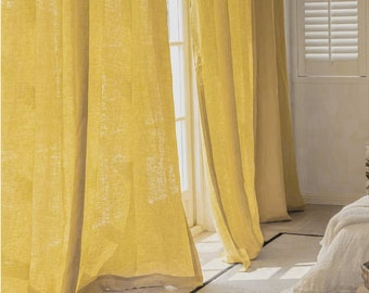40 colors ,Gold A Pair of 100% linen curtains , Living Room curtains, Bedroom curtains, Custom made wide linen panels
