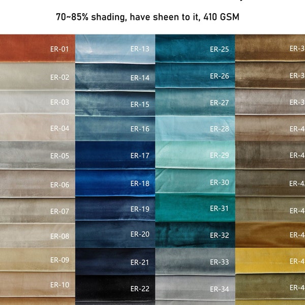 82 couleurs, échantillons de tissu de velours lourd, 30 % coton, échantillons de velours, tissu au mètre, 110" de large, tissu pour rideaux et tissus d'ameublement