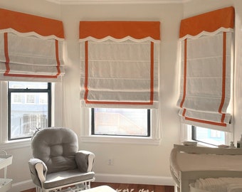 85 Colors Custom Roman Shades With Valance, Shade with Chain System,window blind, Window treatment,Cotton blend roman blind with border trim
