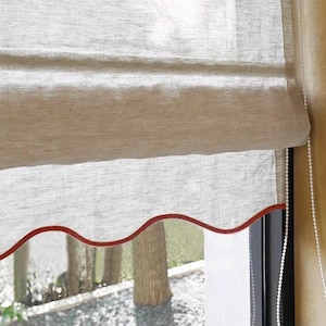 55 Colors , 100% linen Custom Roman Shades With Chain Mechanism, Scalloped Roman Shade with Border trim, window treatment, Roman Blinds
