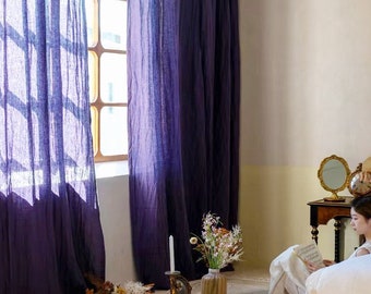 37 kleuren, lavendel Een paar 100% linnen gordijnen, woonkamergordijnen, slaapkamergordijnen, op maat gemaakte brede linnen panelen