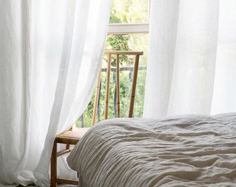 40 colours ,True white A Pair of 100% linen curtains , Living Room curtains, Bedroom curtains, Custom made