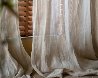 9colours, A Pair of 100% Linen Sheer Curtains With Texture, Café Curtains, Tulle curtains, Custom made, Privacy curtains,any size