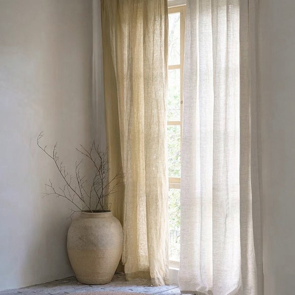 37 colours , Beige A Pair of 100% linen curtains , Living Room curtains,Bedroom curtains, Custom made wide linen panels