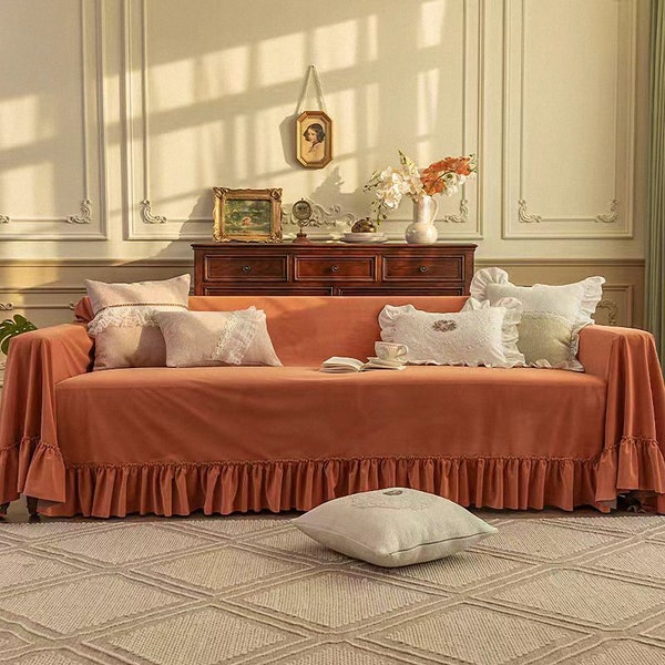 Hundreds of colours, Any size, Orange Sofa Slipcover, Velvet Couch Cover ,Custom Made sectional Cover, Home decor