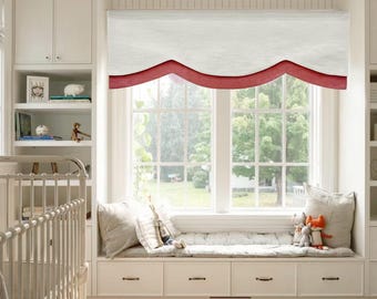 Any color, Custom Size Window Valance with track. Scalloped Valance , Cafe curtains, window covering, Cornice valance