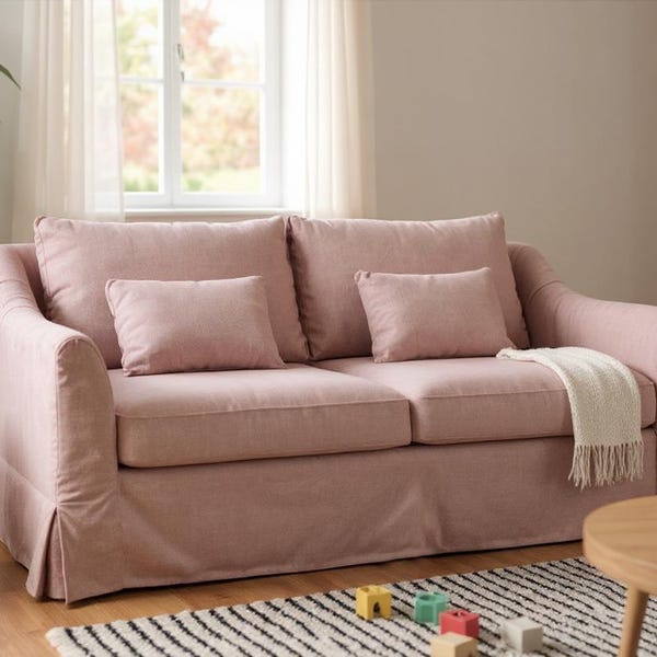 600+ colors, Full custom sofa cover with skirts, Pleated sofa base ,back & seat cushion included, Custom Sofa slipcover, bench cushion cover