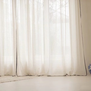 A Pair of Linen/cotton Blend Sheer Curtains with Thin trim ,Living Room curtains,Café Curtains, Privacy curtains, Custom made image 7