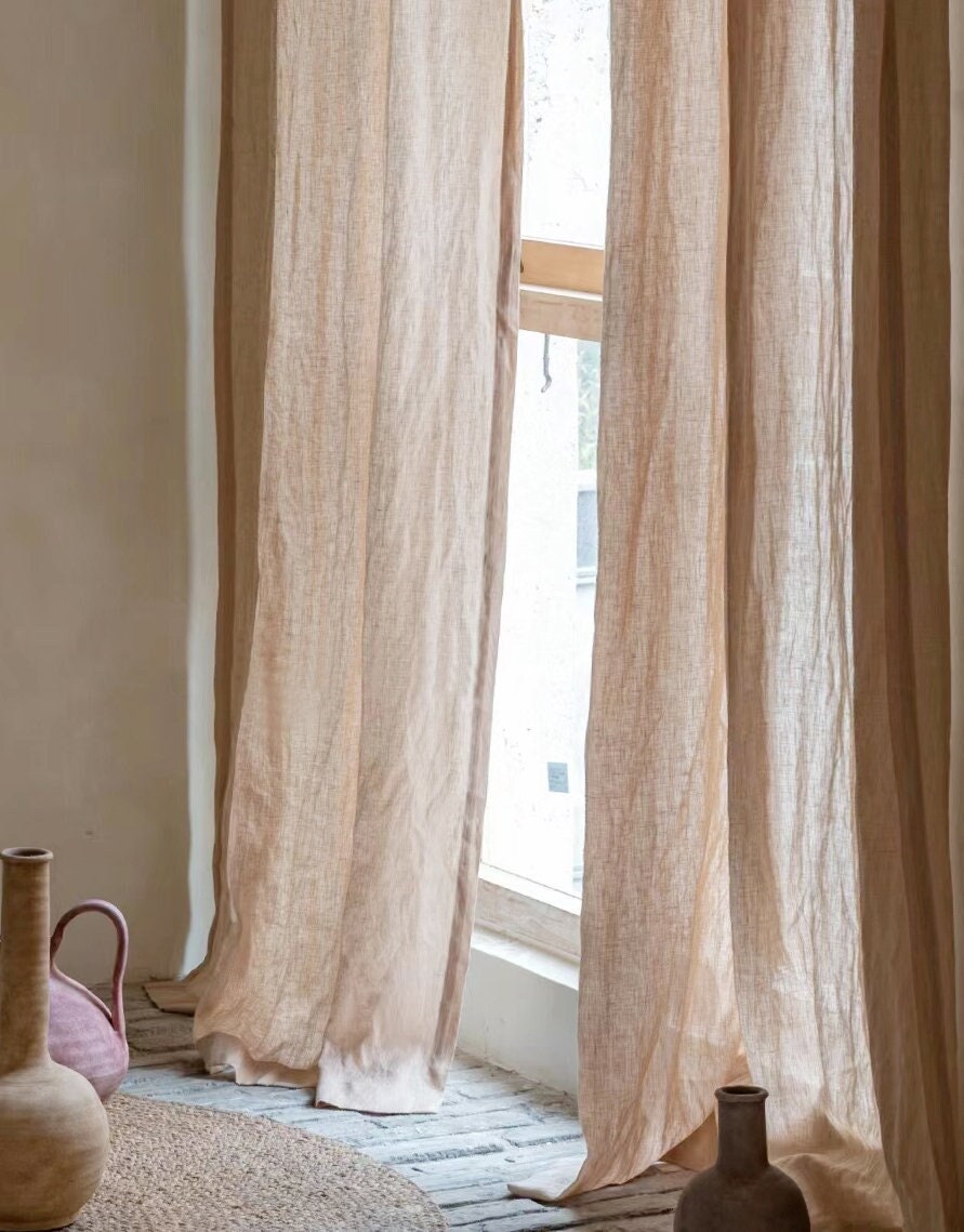 40 colors ,A Pair of  Dusty pink 100% linen curtains , Living Room curtains, Bedroom curtains, Custom made wide linen panels