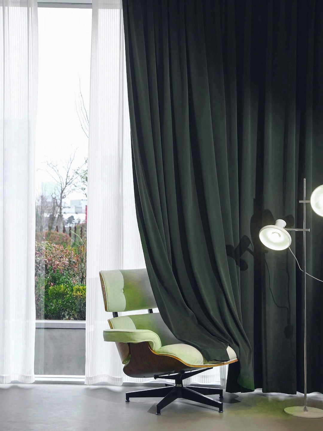 64 Colors,928-43 A Pair of Dark Forest Green Curtains , Green Gray ...