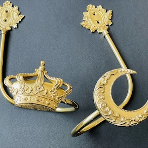 Handmade solid Brass Crown and Moon Curtain Tieback ,drapery antique Gold holdbacks,Lost wax casting, curtain hooks,curtain hardwares