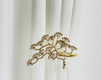 Handmade solid Brass Pine tree Curtain Tieback ,Antique gold drapery  holdbacks,Lost wax casting, curtain hooks,curtain hardwares,home decor