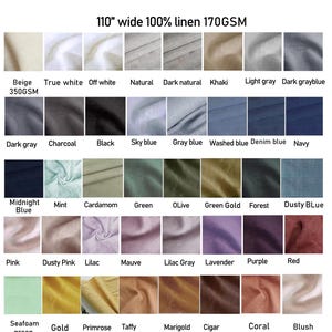 40 colors, 100% linen fabric samples, swatches, fabric by meters,110" wide, fabric for Curtains and upholstery