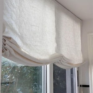 Cortinas romanas personalizadas con mecanismo de cadena, 12 colores, cortinas romanas suaves de mezcla de lino al 30 % a rayas, tratamiento de ventanas, persianas romanas