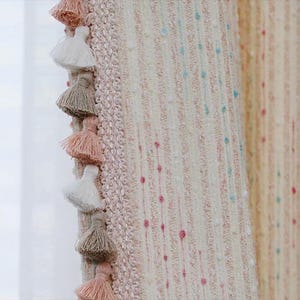 A Pair of Pink texture curtains with Tassel trim,Girls Curtain panel with custom trim,Living Room Bedroom curtains, Custom made,Room divider image 4