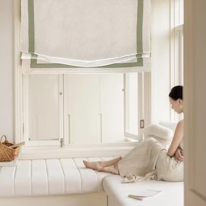 Cortinas romanas personalizadas de 85 colores con mecanismo de cadena, cortinas romanas sólidas y relajadas, tratamiento de ventanas, persianas romanas con borde