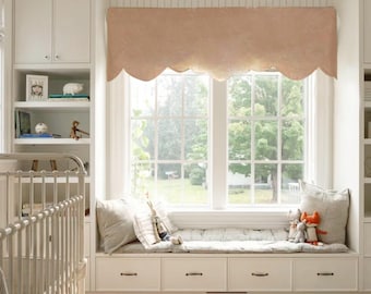 85 Colors,Custom Size Window Valance with track. Scalloped Valance , Cafe curtains, window covering, Cornice valance