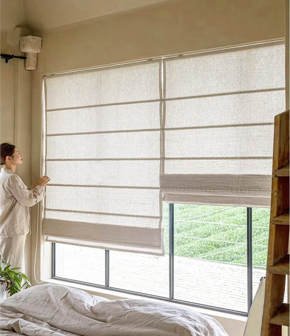 40 Colors , 100% linen Custom Roman Shades With Chain Mechanism, Flat Roman Shade  , window treatment, Roman Blinds