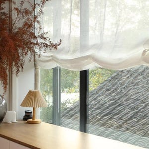 100% linen sheer Custom natural color Soft Roman Shades With Chain Mechanism, Relaxed Roman Shade with Multiple scallops, Roman Blinds