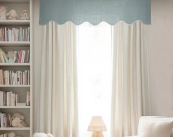 Any Colors, Custom Size Window Valance. Nursery Scalloped Valance , Café curtains, window covering, Cornice valance, curtain header