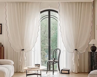 A Pair of Linen/cotton Blend Sheer Curtains with ripples on leading edge ,Living Room curtains,Café Curtains, Privacy curtains, Custom made