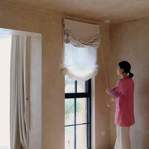 Cortina romana suave y relajada de doble capa en 40 colores, cortinas romanas personalizadas 100 % lino con mecanismo de cadena, persianas romanas opacas y cortinas romanas transparentes.