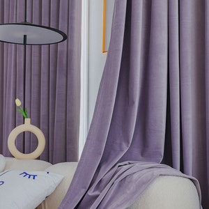115 kleuren, E43-19 Een paar diepe lavendelkleurige fluwelen gordijnen, woonkamergordijnen, fluwelen draperiepanelen, slaapkamergordijnen, op maat gemaakt