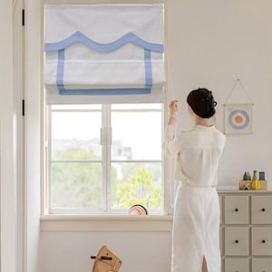 85 Colors Custom Roman Shades With Valance,Shade with Chain, nursery window blind, Cotton blend roman blind with border trim