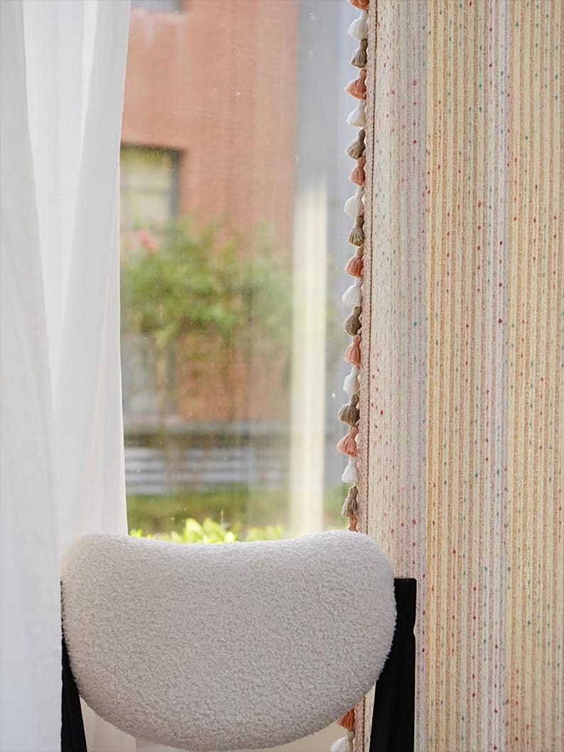 A Pair of Pink texture curtains with Tassel trim,Girls Curtain panel with custom trim,Living Room Bedroom curtains, Custom made,Room divider image 6