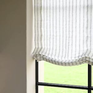 Estores romanos personalizados de lino 100 % rayado con mecanismo de cadena, estor romano relajado, tratamiento de ventanas, persianas romanas